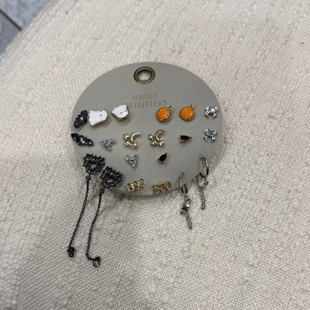 Urban Outfitters Black, White, Orange, Silver Earring Collection